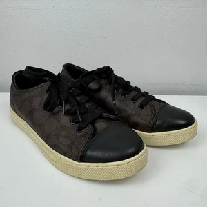 Coach Parkway Monogram Sneakers Brown Black Leather Toe Cap Women’s 9.5B Logo - Picture 1 of 14
