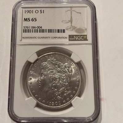 NGC. Dólar de plata Morgan MS 65 1901-O $1, afilado Foto 1 de 4