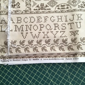 Moda Cross Stitch Sampler by Blackbird Designs Vntg Quilting Sewing Fabric -2 yd - Picture 1 of 14
