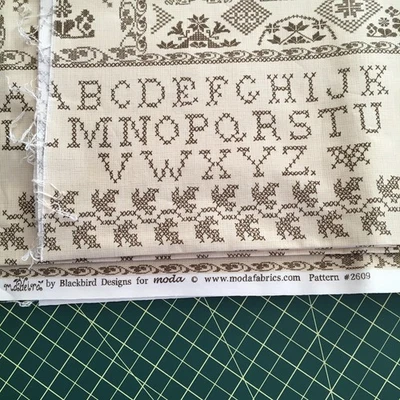 Moda Cross Stitch Sampler by Blackbird Designs Vntg Quilting Sewing Fabric -2 yd - Image 1 of 4
