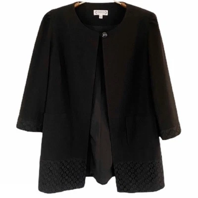 Nanette Lepore открытый переднее пальто плащ черный цветочный дизайн женщин 8 карманов - Изображение 1 из 4