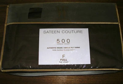 Wamsutta Sateen Couture Full Flat Sheet Brown Supima Cotton 500 TC Oversized - Image 1 of 3