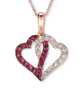 Le Vian 5/8ctw Natural Diamond & Passion Ruby 14K Rose Gold Hearts Necklace NWT - Picture 1 of 18