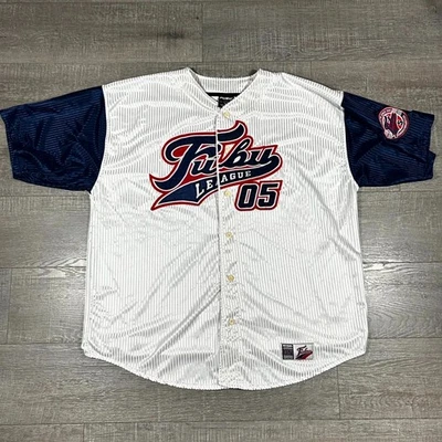 Camiseta de béisbol de colección de los 90 FUBU 05 League para hombre 3X blanca abotonada ropa deportiva clase Foto 1 de 4