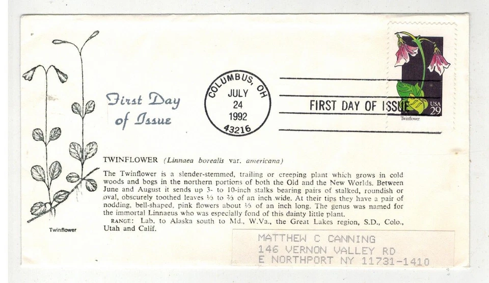 FROM WILDFLOWERS SHEET OF 50 RARE NOT SEEN! & PLANT INFO TWINFLOWER - Image 1 of 1