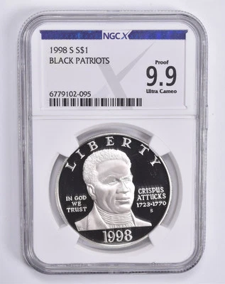 Proof 9.9 UCam 1998-S Black Patriots Commemorative Dollar NGC X NGCX - Image 1 of 4