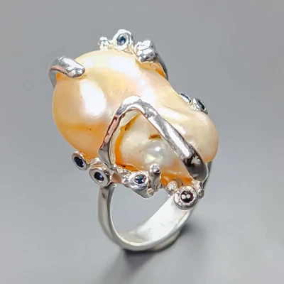 Handmade Natural Baroque Pearl Ring 925 Sterling Silver Size 8 /R437092 - Image 1 of 4