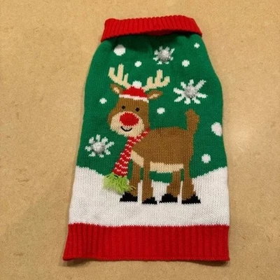 Ropa para Perros NAVIDAD Suéter Talla Mediana Verde Rojo Vacaciones Reno Foto 1 de 4