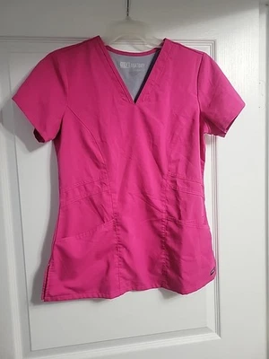 Grey's Anatomy By Barco Scrub Top Women Small Pink Pockets V- Neck Short Sleeve - Image 1 of 4