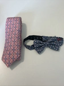 Vineyard Vines Silk Tie Boys Kids Lacrosse Pink Classic Geometric & Blue Bow Tie - Picture 1 of 6