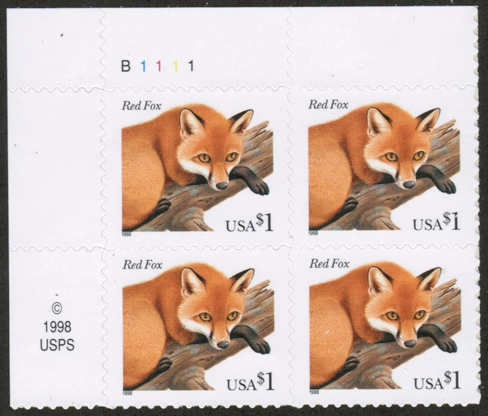 US USA Sc# 3036a MNH FVF PLATE # BLOCK Perf 11.75x11 Red Fox - Image 1 of 1