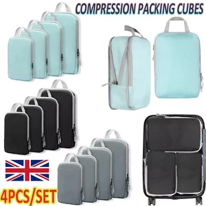 4 Set Compression Bags Organiser Suitcases Packing Cubes Travel Storage Luggage - Picture 1 of 17