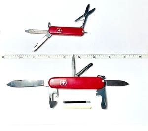 2 Vintage VICTORINOX SWISS ARMY KNIVES Officier Suisse 91mm & Rostfrei 58mm RED - Picture 1 of 7