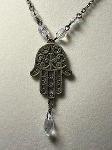 Crystal Hamsa Hand Pendand, Hand of Fatima, Hamsa Hand Jewelry, handcraft - Picture 1 of 6