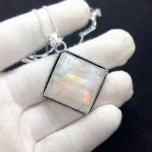 925 Sterling Silver Blue Fire Rainbow Moonstone Gemstone Pendant Jewelry - Picture 1 of 6