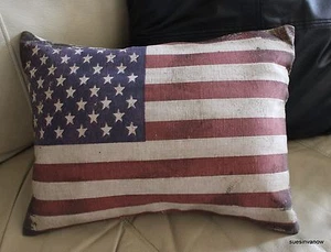 Distressed American Flag Accent Pillow Case Designer Decorative Country Home - Picture 1 of 3