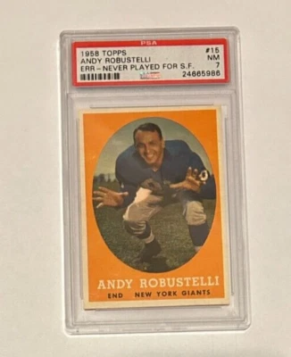 1958 Topps Andy Robustelli #15 ERROR New York Giants PSA 7 NM MINT - Image 1 of 2