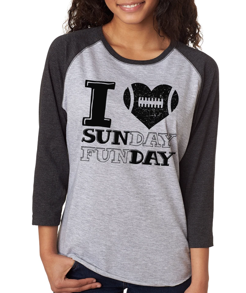 Camiseta I LOVE SUNDAY FUNDAY Fútbol Temporada Corazón NFL Regalo Mujer Manga 3/4 Foto 1 de 1