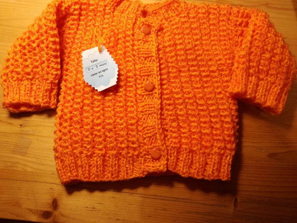 Chaqueta bebé punto lana,naranja hecha a mano 0-3 meses - Imagen 1 de 1