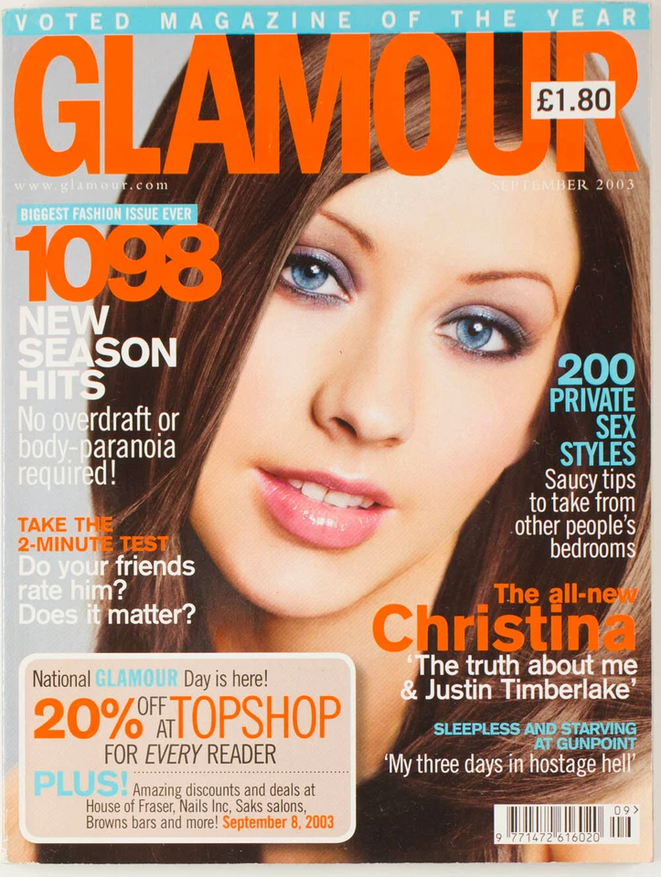 CHRISTINA AGUILERA BIGGEST FASION ISSUE SEPT 2003 BRITISH UK - Glamour magazine - Image 1 of 1