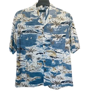 Milano Bay Shirt Mens XL Hawaiian Palm Blue Pocket Floral Resort Beach Classic - Picture 1 of 9