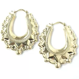 9ct Gold Creole Earrings Gypsy Victorian Style Spiked 2.8g 37mm - Picture 1 of 12