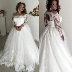 Plus Size Wedding Dresses Off the Shoulder Lace Applique Dream Bridal Gowns - Picture 1 of 11