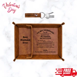Valentine's Day Best Husband ever Gift PU Leather Tray and Keychain Unique Gift - Picture 1 of 12