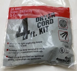 Kit de cables de secadora 4 pies 30 AMP 3 conductores súper capacidad nuevo anillo de elevación de 3 cables - Imagen 1 de 3