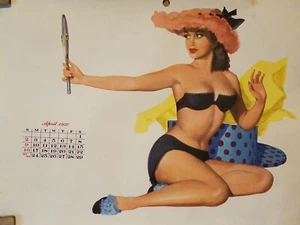 Art Deco April Calendar Month Sexy Pin Up Girl - copyright 1949 by Esquire - Picture 1 of 8