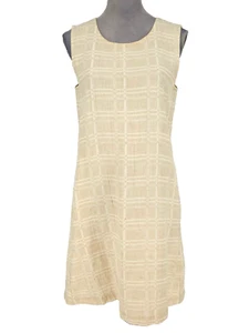 Eileen Fisher Dress Petites PS SP Beige Plaid Organic Cotton Linen Blend Resort - Picture 1 of 11