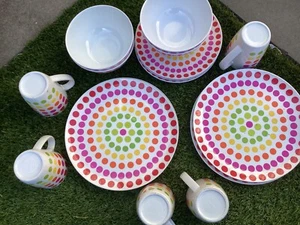 John Lewis Melamine Plate Set, Plates, Sides, Bowls, polka dot 6 cups 4 plates 4 - Picture 1 of 5