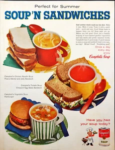 1960 Campbells Soup Vintage Print Ad Perfect for Summer Soup'n Sandwiches - Picture 1 of 1