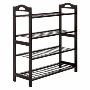 Bamboo Shoe Rack 4-Tier Entryway Shoe Shelves Storage Organizer Free Standing US - Picture 1 of 8