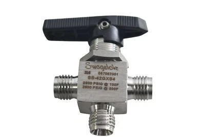 Swagelok SS-42GXS4 Stainless Steel 1-Piece 40G Series 3-Way Ball Valve, 0.35 Cv, - Image 1 of 3