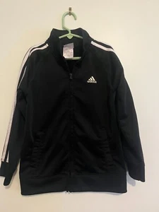 Adidas Youth Boys Size 7 Track Jacket Full Zip Up Black - Picture 1 of 3