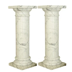Pair Of White Carrara Marble Columns Italian Design Home Garden H 80Cm - Picture 1 of 2
