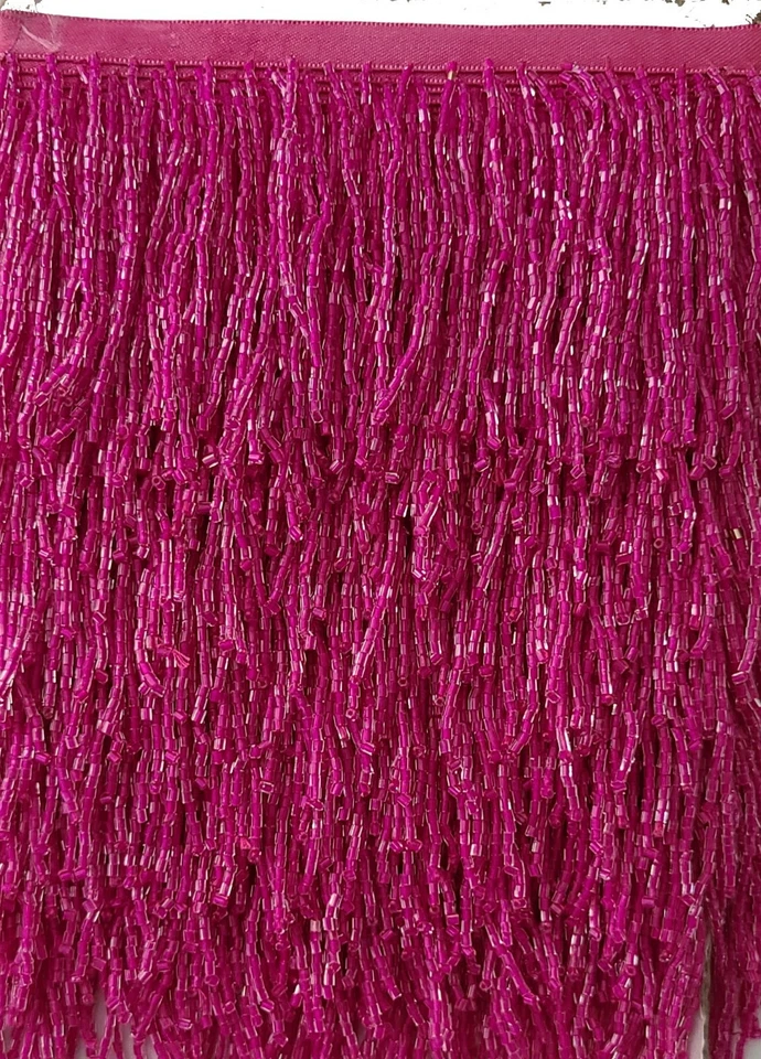 6-inch Bugle seed glass beaded fringe for lampshade or dress - Price per yard - Image 1 of 4