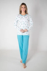 PIGIAMA DONNA IN FRESCO COTONE APERTO A MANICA LUNGA FLOREALE - Foto 1 di 1