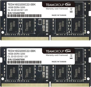 Team Group Elite 32GB 2x16GB PC4-25600 DDR4-3200 SODIMM RAM TED416G3200C22-SBK - Photo 1/3