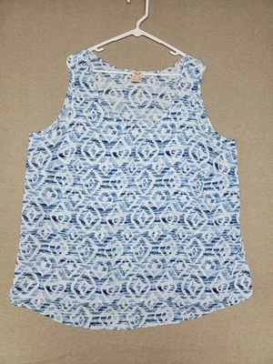 FADED GLORY~Woman's  3X  Tank Top Blue/White Geometric Lightweight Pull-Over - Image 1 of 4