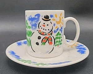 Studio Nova Christmas Mokia Cup & Saucer Winter Landscape w/ Snowman and Church - Picture 1 of 13