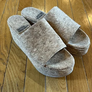 Jeffrey Campbell Natural Cork Wedge Sandals Shoes Women’s Sz 38 Tank Brown - Picture 1 of 7