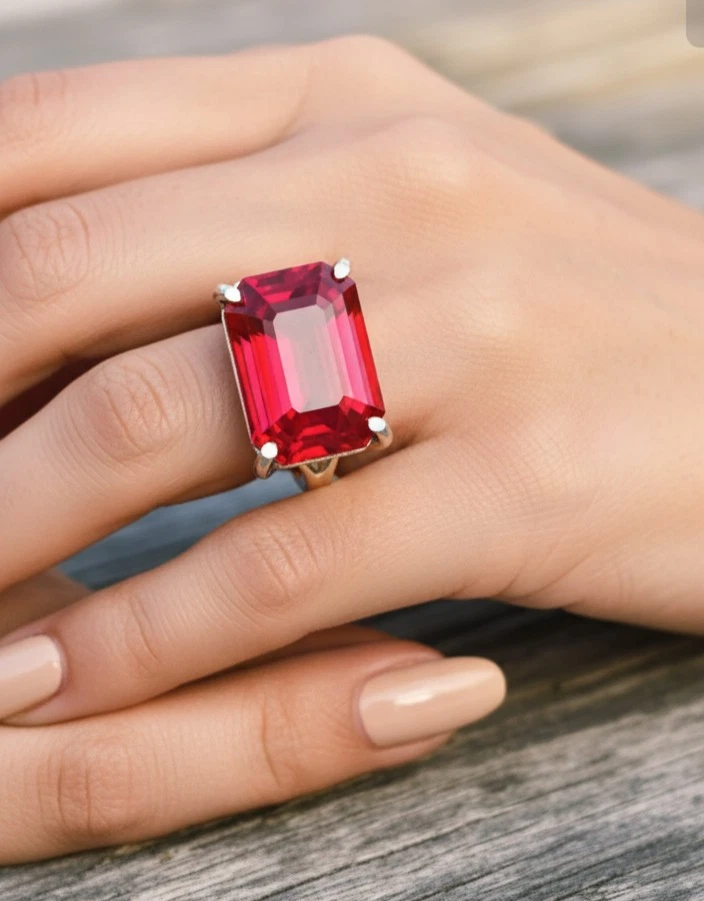 Anello di fidanzamento con rubino di sangue taglio smeraldo gioiello di... - Immagine 1 di 1