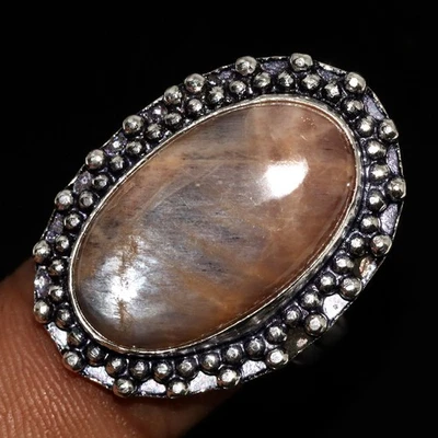 925 Silver Plated Black Sunstone Jewellery Ring Handmade Gemstone Size Us 8 MJ - Image 1 of 3
