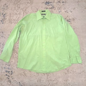 Oleg Cassini Cotton Blend Button Up Shirt Mens Size 16 1/2 Light Lime Green - Picture 1 of 5