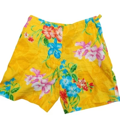 Lauren Ralph Lauren Lino Amarillo Floral Mujer Pantalones Cortos Talla 4P Foto 1 de 4