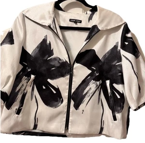 Chaqueta para mujer Samuel Dong blanca negra flor cremallera completa M capa de lujo declaración - Imagen 1 de 14