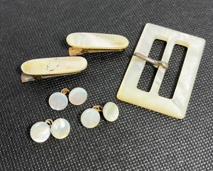 Antique Mother of Pearl Accessories Lot – Glove Clips, Buckle, Cufflinks - Picture 1 of 22