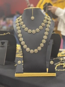 Bollywood Style Gold Plated Indian Kundan Choker Necklace Bridal Jewelry Set - Picture 1 of 5